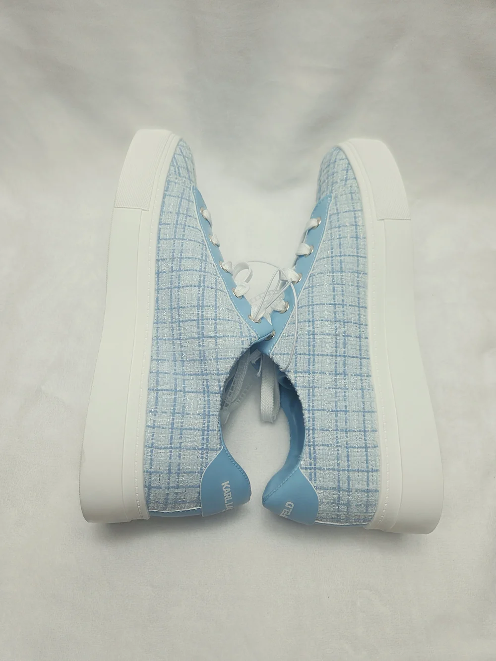 Karl Lagerfeld Light Blue Tweed Low-Top Sneakers with Charm Accents